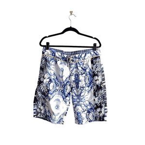 Robert Graham Mens Board Shorts Classic Fit Patterned Trunks Blue White Sz 34